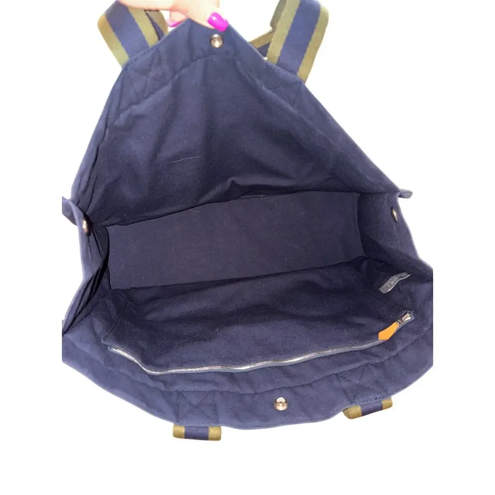 Hermes Fourre Tout MM Canvas Tote Navy Blue Khaki Green Authentic Never Worn - Picture 5 of 10